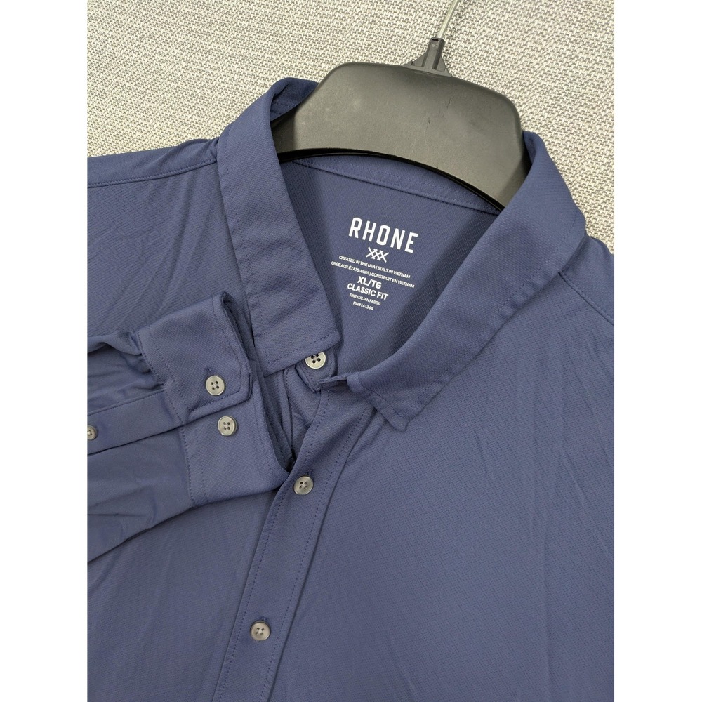 Rhone Shirt Mens XL Blue Solid Long Sleeve Stretch Button Up Performance Casual